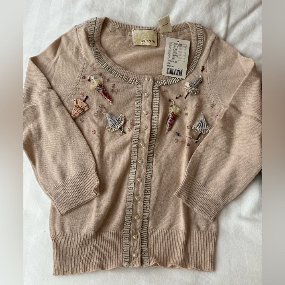 Anthropologie Umbrella Embellished Pearl-Button Cardigan